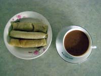 Fried suman with hot tablea chocolate